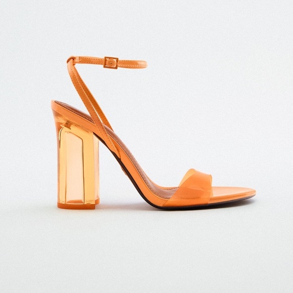 NWT. Zara Orange High Heel Methacrylate Sandals. Size 7,5. - Picture 1 of 8